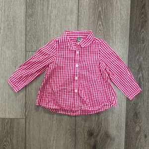 UNITED COLORS OF BENETTON BUTTON UP LONG SLEEVE PINK WHITE GINGHAM 12-18MO 1Y
